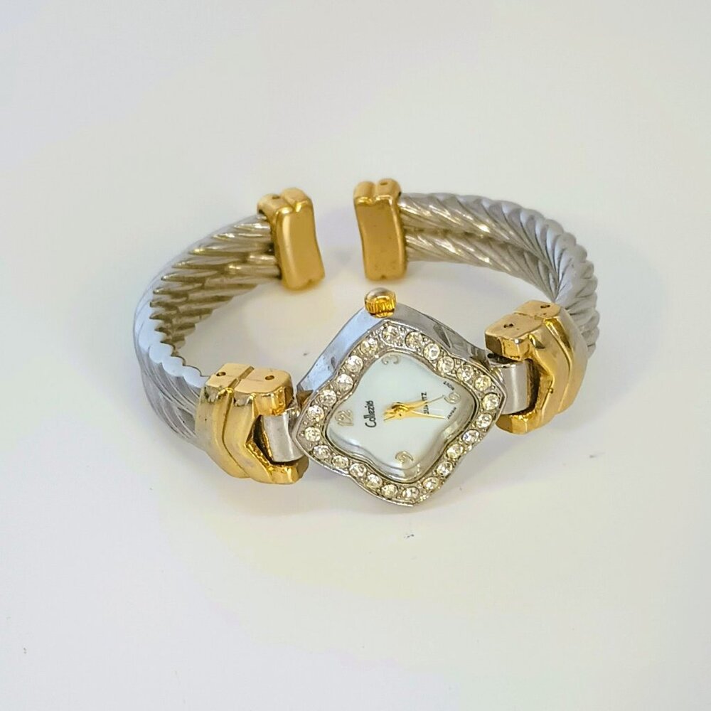 Collezio Two Toned Cuff Watch Women's Rhinestone Bezel Adjustable Cable Band